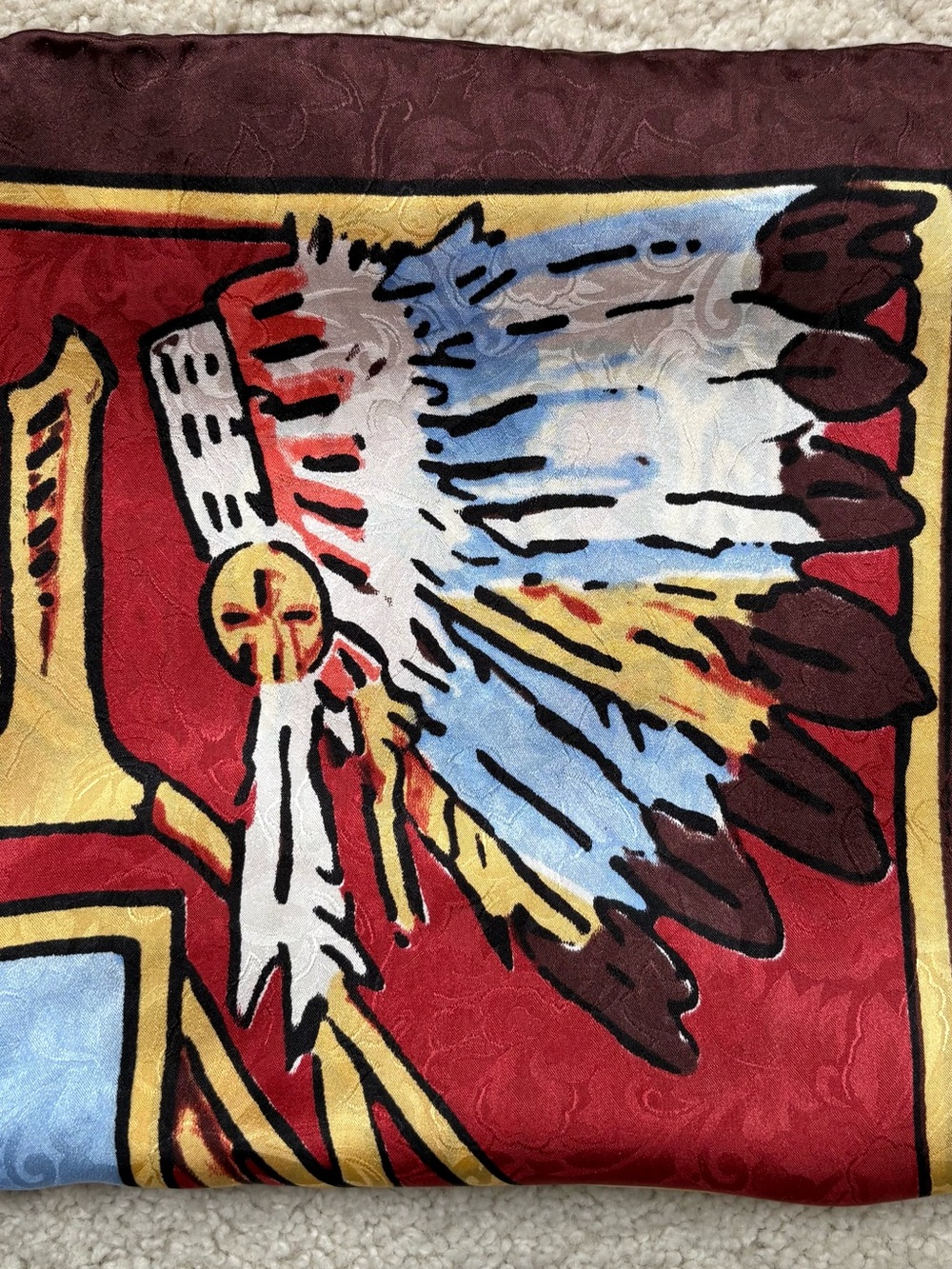 Bold Western Silk Scarf with Buffalo Bill Cody at the Center